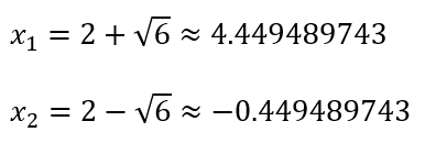Solusi Akar-akar persamaan kuadrat x^2-4x-2=0 dengan Rumus ABC
